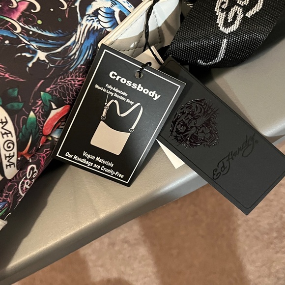 Ed Hardy Skull Rose Crossbody Bag Metallic Pink Vegan Leather NWT - Picture 12 of 12